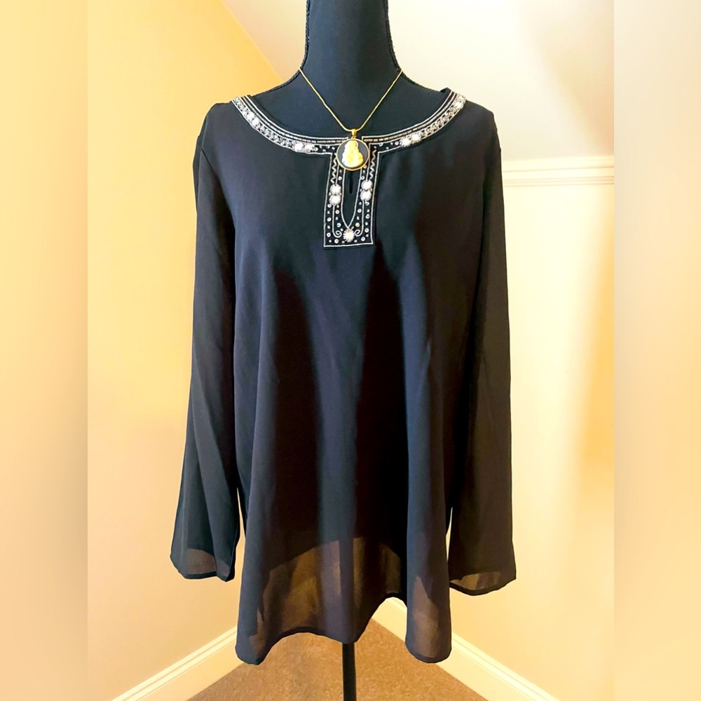 Covington long sleeves, black sheer blouse